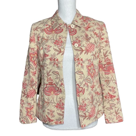 Silk Blend Floral Jacket 6P Petite 6 Button-up Talbots Lotus Cotton Textured - Picture 9 of 15